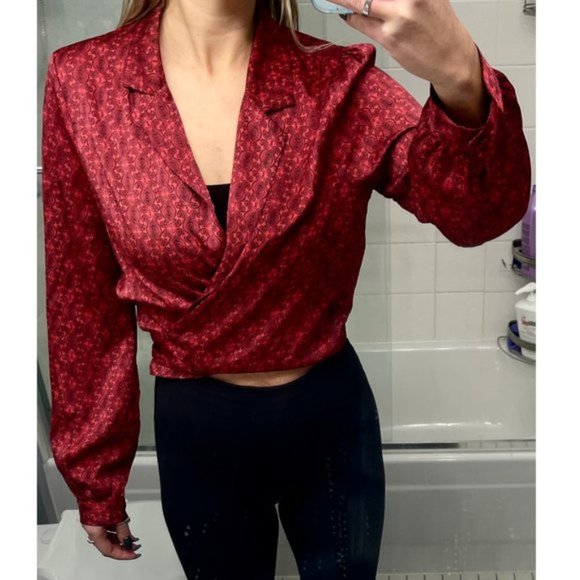 Urban Outfitters Satin Paisley Tie-Front Top, Size Medium, Red - Picture 8 of 12